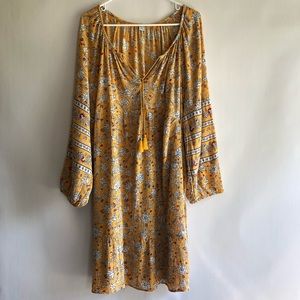 Old Navy Boho Floral Gold Mustard Swing Dress XXL
